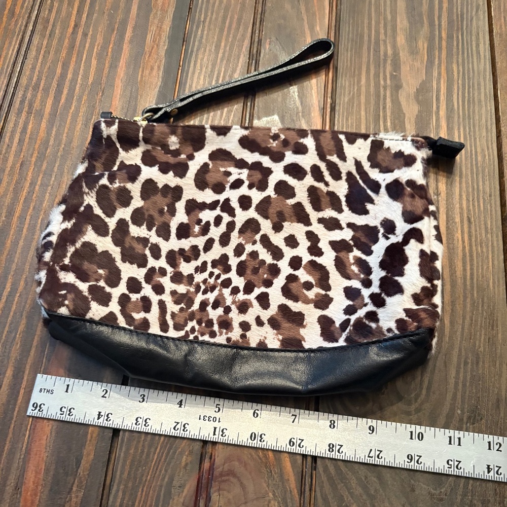 Cavalcanti LARGE Animal Print Leather Calf Hair cosmetics clutch bag strap Italy